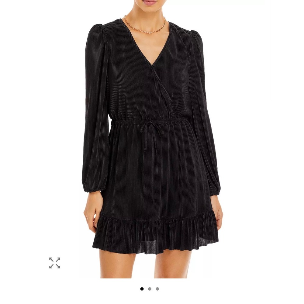 Aqua Black Pleated Surplice Long Sleeve Ruffle Mini Dress Size‎ Large